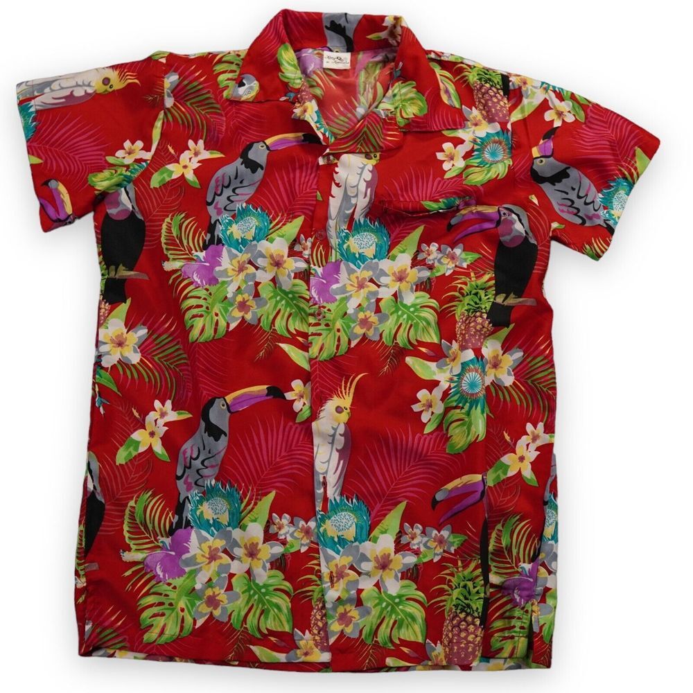 KING KAMEHA Hawaiian Shirt Mens Medium Funky Casual Button Down Short Sleeve